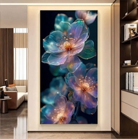 Décoration de salon d'entrée, style luxe léger moderne, motif floral, en promotion, peinture murale LED moderne en porcelaine de cristal