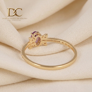 Bague de fiançailles en or jaune massif 14 carats certifiée IGI pour femme, avec diamant de laboratoire et Alexandrite, style papillon, vente en gros - Product Image 3