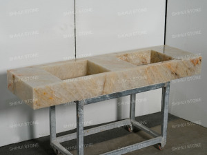 Lavabo en quartzite blanc poli SH STONE <span class=keywords><strong>Cristallo</strong></span>, double vasque, design moderne pour salle de bain et hôtel - Product Image 2