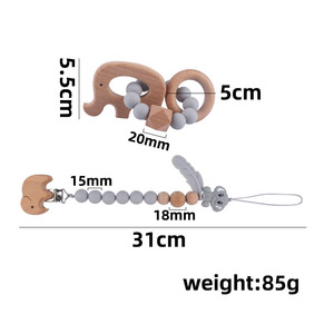 2 adet/takım ahşap silikon bebek diş kaşıyıcı diş çıkarma bilezik emzik tutucu klip silikon boncuk bebek kukla zinciri - Product Image 5