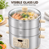 OEM 1600W 2 Tingkat Multifungsi Penghangat Makanan dengan Timer Tunda, Pengukus Makanan Rumah Tangga 15L, Pengukus Makanan Elektrik