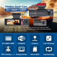 Caméra embarquée 3 canaux 4K avant, 1080P arrière et intérieur, écran IPS 3,18 pouces, boîte noire de voiture avec contrôle WiFi via application, GPS et surveillance de stationnement 24H, DVR automobile