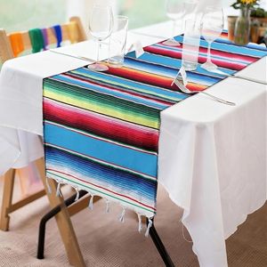 Mantel Mexicano Serap al por Mayor, 14*84 Pulgadas, Decoración <span class=keywords><strong>para</strong></span> Bodas y Fiestas, Borla <span class=keywords><strong>para</strong></span> Mesa, Bandera, Picnic al Aire Libre, Rayas, Algodón, Tejido a Mano - Product Image 2