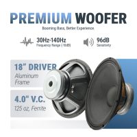 Système de sonorisation professionnel Accuracy Pro Audio WK18D1-7.5K 132 DB Rock Power, 1800W de puissance de crête, basses profondes, caisson de basses actif de 18 pouces
