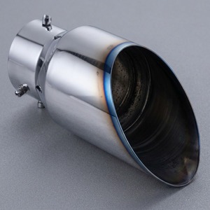 Embout d'échappement universel en acier inoxydable, entrée 3 pouces, corps évasé large de 4 pouces, embout bleu brûlé, finition miroir, coupe oblique, fixation par collier - Product Image 4