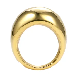 Cincin Punk Aksesori jari tebal mengkilap, Perhiasan baja tahan karat berlapis emas 18K untuk wanita hadiah pasangan R194022