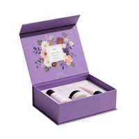 Boîtes cadeaux rigides magnétiques de luxe personnalisées pour parfums, designs violets, boîtes cadeaux vides avec fermeture magnétique et mousse.