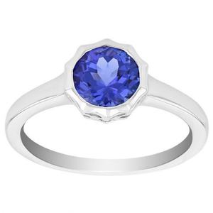 Bague classique en argent sterling 925, pierre naturelle ronde, solitaire, tanzanite, sertie à bélière pointue, bague de mariage - Product Image 1