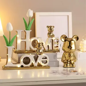 Nordic Luxury LOVE Porcelain Alphabet Ornaments Vase Home Decor Creative Living Room Ceramic Christmas Decoration