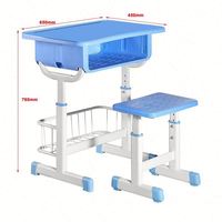 Ensemble bureau et chaise pour étudiants à hauteur réglable avec surface de travail en plastique et structure en métal pour salle de classe