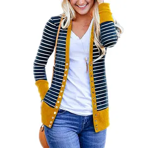 Ebay Wish New Design Women Stripe Cardigan Fashion Autumn Long Coat