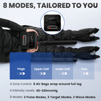 Bottes de massage à compression d'air électriques à 8 chambres et 8 modes pour la récupération sportive, masseur de jambes, machine de physiothérapie