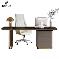 Bureau d'ordinateur de luxe en acier inoxydable doré pour le bureau à domicile, ensemble de meubles