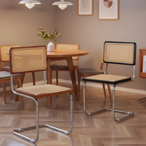 Offres promotionnelles : Chaises de <span class=keywords><strong>salle</strong></span> à <span class=keywords><strong>manger</strong></span> en rotin avec dossier en canne et pieds en acier inoxydable, design nordique, mobilier de maison - Product Image 2