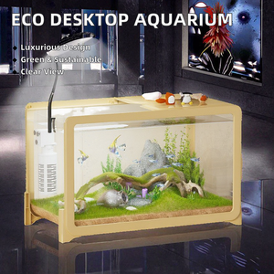 حوض أسماك مستطيل صغير للمكتب مع أسماك ذهبية وسلاحف، تصميم صديق للبيئة مع إكسسوارات لغرفة المعيشة - Product Image 2