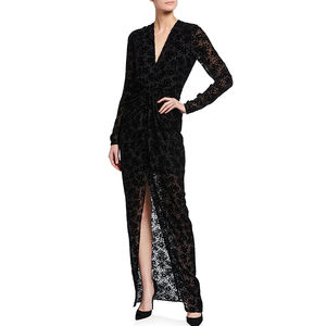 Sexy di lusso Custom Design di trasporto del Commercio All'ingrosso Delle Donne Manica Lunga <span class=keywords><strong>Con</strong></span> Scollo A V di Torsione Anteriore Split Anteriore Della Fessura di <span class=keywords><strong>Velluto</strong></span> Nero Abito Da Sera Abito <span class=keywords><strong>Lungo</strong></span> - Product Image 1