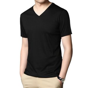 Haute qualité été 100% coton mercerisé brillant Premium respirant blancs imprimé col en v 240 Gsm T-shirt à manches courtes pour hommes - Product Image 6