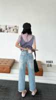 Pantalones Vaqueros Anchos de Mujer Estilo Retro a la Moda, Talla Grande, Lavado Desgastado, Cintura Elástica, Ajuste Holgado, Pierna Ancha, Precio al por Mayor