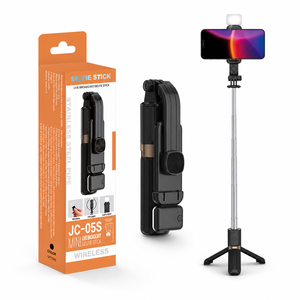 Trípode Compacto JC-05S con Palo Selfie y Luz LED de Relleno, Empuñadura de Acero Inoxidable con Ranura Recta de 745 mm - Product Image 1