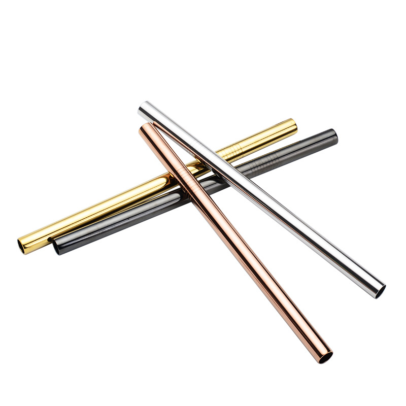 Boba Straws Stainless Steel Round Edge Bubble Milk Tea Printed 12mm Drinking Straws For Tapioca Pearl Milkshakes