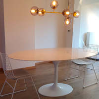 Meubles de salle à manger en pierre table à manger 8 chaises Table à manger moderne ovale blanche en marbre avec base tulipe en aluminium blanc