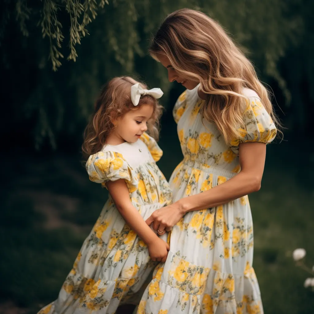 가족 맞춤 가족 맞춤 엄마와 딸 매칭 드레스 OEM ODM 서비스 의류 제조 업체 플로럴 프린트 프릴 드레스