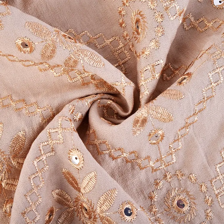 Tela de algodón suave con bordado Floral para mujer, tela de lujo con bordado de lentejuelas y flores