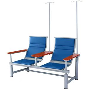 Silla de Infusión Ssyou de Dos Plazas, Silla de Espera para Hospital de Cuero Azul con Reposabrazos y Soporte para Suero - Product Image 1