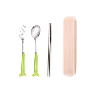 Juego de tenedor, cuchara y palillos de acero inoxidable, cubiertos portátiles de tres piezas para estudiantes, niños y trabajadores de oficina - Product Image 5