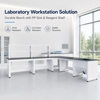 Banc de laboratoire de chimie durable, poste de travail de laboratoire avec évier en PP, résistant aux acides, résistant à la corrosion, étagère à réactifs