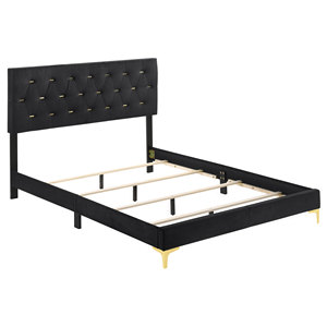 Black/Gold 4-piece <b>Convertible</b> Full Tufted Panel Modern Wood Bedroom Set for Apartment & Hotel Use - Product Image 2