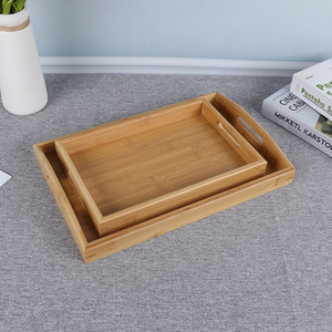 Plateau de service rectangulaire en bambou So Tom And Principe, bois naturel, pour thé, café, hôtel, usage domestique, lot de 2 tailles - Product Image 1
