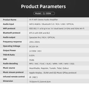 Amplificateur domestique Hi-Fi Cloudyx CL-500W, best-seller |   2x100W WiFi BT USB DAC Input Tidal/<span class=keywords><strong>Qobuz</strong></span> Streaming - Product Image 4