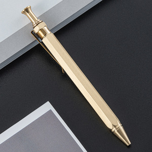 황동 볼펜 고급 금속 필기 펜 Boligrafos 프리미엄 젤 잉크 클립 서명 기호 육각 모양 - Product Image 6