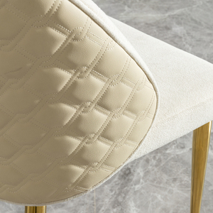 Modern OE HOME Dining Room Chair Stainless Steel Legs Light Yellow PU Leather <b>Back</b> <b>Cushion</b> Beige Velvet Front <b>Cushion</b> Hotel Home - Product Image 5