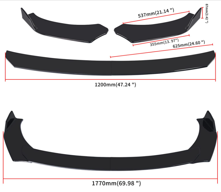 Plastic PP Front Bumper Lip Spoiler 4pcs 47.24*4.72in For Jeep Grand Cherokee