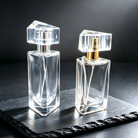 Flacons de parfum en stock, col de 15 mm, 30/50 ml, en verre transparent, vides, rechargeables, forme triangulaire, vente en gros