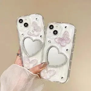 Magnifique rêve papillon amour strass miroir dames protéger coque de téléphone clair pour iPhone 14 15 13 12 11 Pro Max