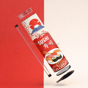 Boîte d'emballage cylindrique en papier pour sushis personnalisée avec couche intérieure en aluminium, design à fond poussoir et tube à sauce séparé - Product Image 2