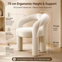 Chaise de salle à manger avec dossier incurvé et accoudoirs arrondis, siège rembourré crème, chaise d'appoint moderne pour salon, hôtel, café
