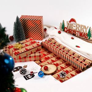 Cross-border Exclusive High-end Large-size Christmas Gift <b>Wrapping</b> <b>Paper</b> Hot-stamped Red Gold Retro Kraft <b>Paper</b> <b>Roll</b> 0.43x3m - Product Image 5