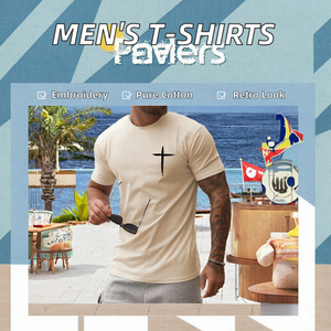 Venta al por mayor nuevas camisetas de moda de verano para hombres sólido estilo Vintage de manga corta suelta Casual PANA bordada - Product Image 3