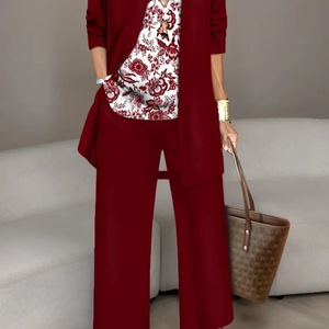 Conjunto de Traje de 3 Piezas para Mujer, Color Rojo, Efectos 3D, Top, Chaleco y Pantalones, Estilo Fresco y Dulce, Tela 95%+, Ropa Casual, Europa, América, Medio Oriente - Product Image 1