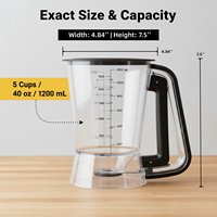 Distributeur de pâte à crêpes 5 tasses pour faire des crêpes, des gaufres, des muffins, des cupcakes, poignée ergonomique avec bec anti-éclaboussures