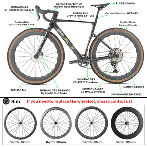 Vélo de gravier en fibre de carbone BXT 2026 T1000 avec jeu de roues en fibre de carbone 055 et rayons en carbone, compatible GRX RX820 1x12S/<span class=keywords><strong>Ultegra</strong></span> Di2 R8170 2*12S - Product Image 4