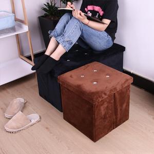 Capacità di carico 100 kg di stoccaggio in <span class=keywords><strong>velluto</strong></span> panca pouf pieghevole cubo di stoccaggio per soggiorno camera da letto ingresso - Product Image 3