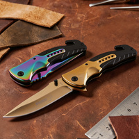 Couteau de poche pliant EDC OEM en gros F90 avec lame en acier inoxydable doré arc-en-ciel et verrouillage Liner Lock pour le camping en plein air, la survie et les usages tactiques