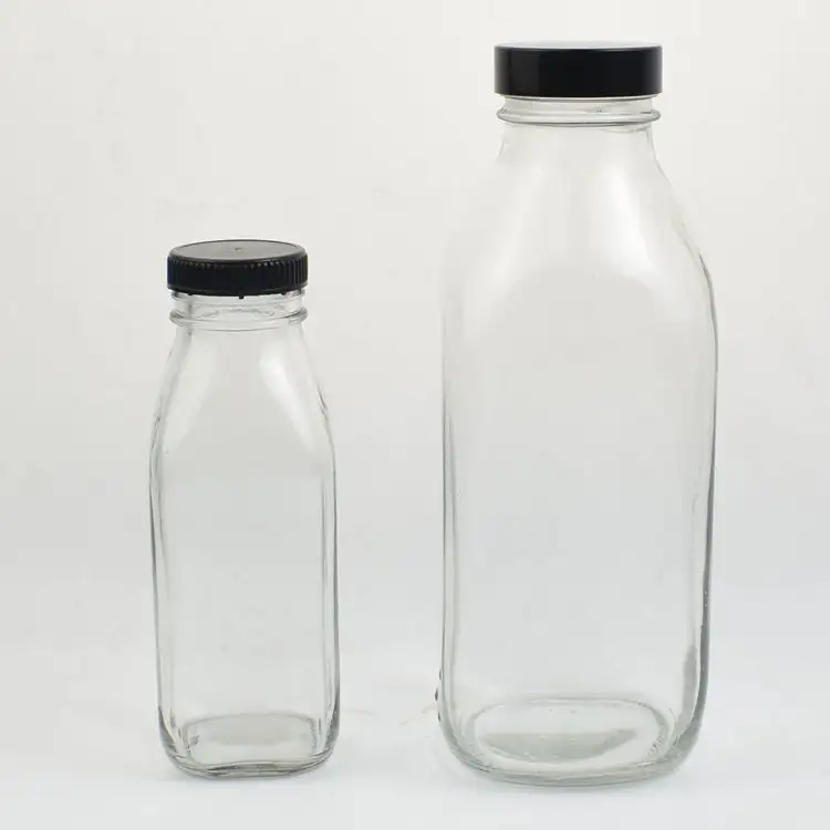 Fresh juice bottle 300ml 500ml 1000ml square juice glass beverage smoothies bottles with cap