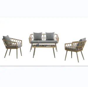 Bahçe mobilyaları fabrika yeni stil sıcak satış tüm hava ucuz pe rattan hasır yemek kanepe sandalye ve masa koltuk takımı