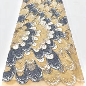 Thiết kế mới nhung Net ren sequin vải thêu đính cườm ren Net vải đính cườm ren vải với trình tự - Product Image 1